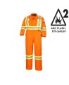 100% flame-resistant orange safety coverall, ARC 2, with high-visibility reflective stripes