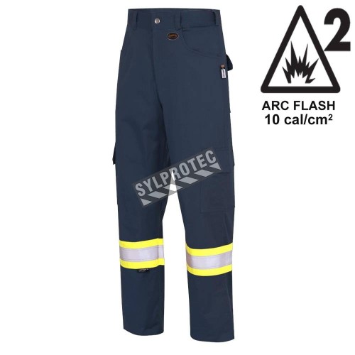 Pantalon cargo ignifugé Pioneer FR-tech 7 oz, Arc 2, modèle 7764, bleu marine, bandes haute visibilité, en grandeurs variées