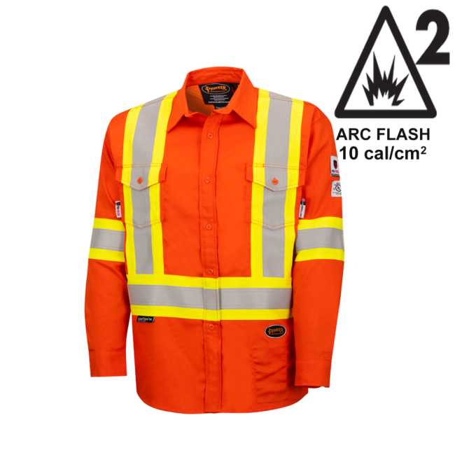 Chemise de sécurité orange Hi-vis, 7 oz ignifuge FR-TECH, Pioneer V2540460, modèle 7743, vendue à l'unité