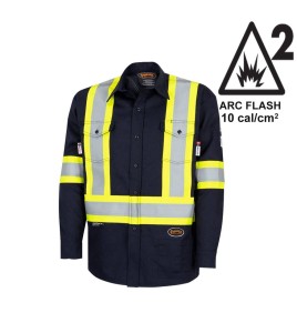 Safety shirt, navy blue, FR-TECH 7 oz fireproof, size small to 4XL, Pioneer V2541440, model 7742SF, sold by unit