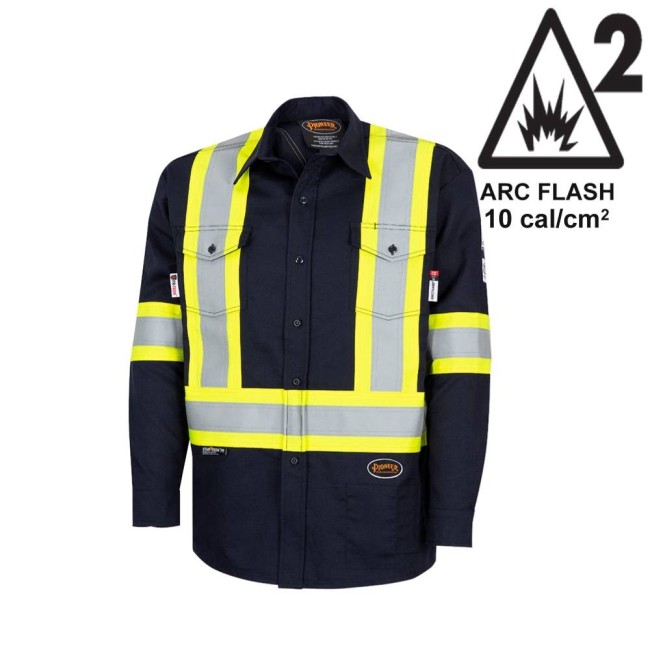 Safety shirt, navy blue, FR-TECH 7 oz fireproof, size small to 4XL, Pioneer V2541440, model 7742SF, sold by unit