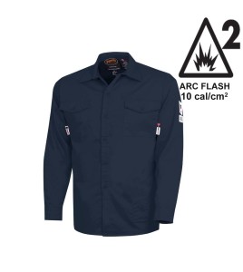 Safety shirt, FR-TECH 7 oz fireproof, navy blue size small to 4XL, Pioneer V2540440, model 7742, sold by unit