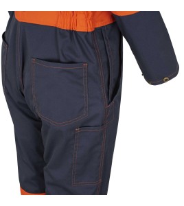 Combinaison de protection Pioneer pour femme en poly/coton 7 oz V2021450 modèle 5514WBB orange/bleue marine vendue à l'unité