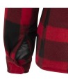 Women’s quilted polar fleece hooded in red and black plaid, often called a hunting shirt or lumberjack shirt, sold individually