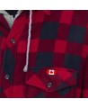 Men’s quilted polar fleece hooded in red and black plaid, often called a hunting shirt or lumberjack shirt, sold individually