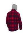 Men’s quilted polar fleece hooded in red and black plaid, often called a hunting shirt or lumberjack shirt, sold individually