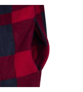 Men’s quilted polar fleece hooded in red and black plaid, often called a hunting shirt or lumberjack shirt, sold individually