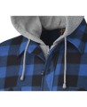 Men’s quilted polar fleece hooded in blue and black plaid, often called a hunting shirt or lumberjack shirt, sold individually