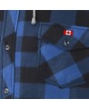 Men’s quilted polar fleece hooded in blue and black plaid, often called a hunting shirt or lumberjack shirt, sold individually