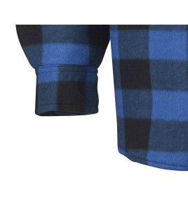 Men’s quilted polar fleece hooded in blue and black plaid, often called a hunting shirt or lumberjack shirt, sold individually