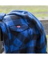 Men’s quilted polar fleece hooded in blue and black plaid, often called a hunting shirt or lumberjack shirt, sold individually