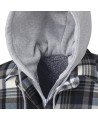 Men’s quilted polar fleece hooded in blue and gray plaid, often called a hunting shirt or lumberjack shirt, sold individually