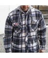 Men’s quilted polar fleece hooded in blue and gray plaid, often called a hunting shirt or lumberjack shirt, sold individually