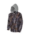 Men’s quilted polar fleece hooded in camouflage, often called a hunting shirt or lumberjack shirt, sold individually