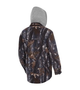 Men’s quilted polar fleece hooded in camouflage, often called a hunting shirt or lumberjack shirt, sold individually