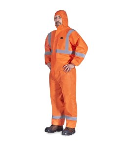 Pioneer 2077 disposable coverall, orange with hood and reflective tape, against dust and non-toxic particles