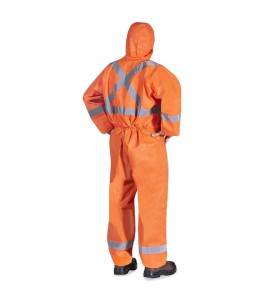 Pioneer 2077 disposable coverall, orange with hood and reflective tape, against dust and non-toxic particles