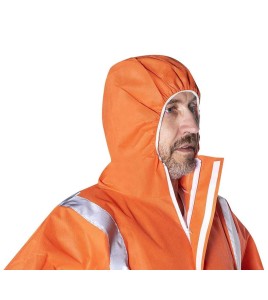 Pioneer 2077 disposable coverall, orange with hood and reflective tape, against dust and non-toxic particles