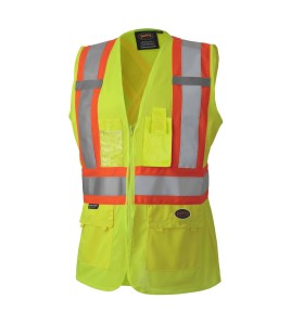 Veste de sécurité Pioneer haute visibilité jaune pour femme classe 2, niveau 2, 9 poches, XS à 3XL