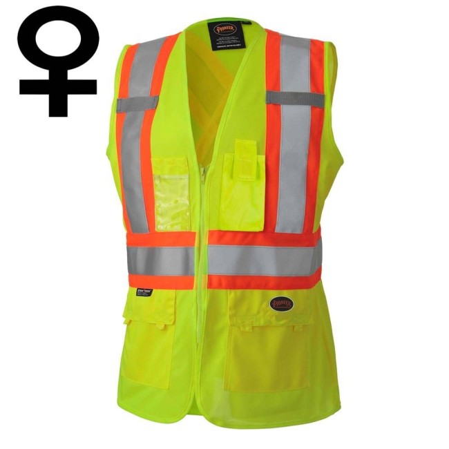 Pioneer woman yellow high-visibility safety vest, class 2, level 2, 9 pockets, sold individually