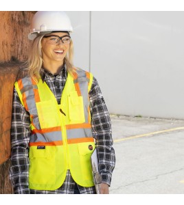 Veste de sécurité Pioneer haute visibilité jaune pour femme classe 2, niveau 2, 9 poches, XS à 3XL