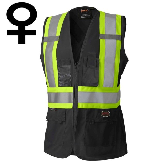 Pioneer woman 139BK black safety vest, class 1, level 2, 9 pockets, sold individually