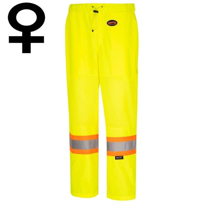 Pantalon de sécurité routière Pioneer jaune haute visibilité pour femme classe 2, niveau 2, XS à 3XL