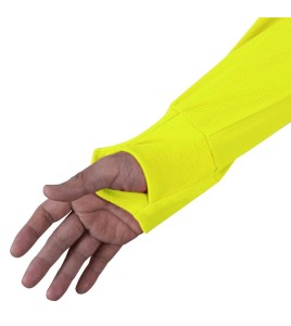 High visibility long-sleeved shirt, neon yellow with grey reflective stripes