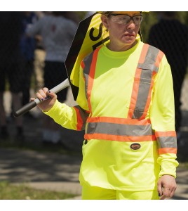 Chandail haute visibilité à manches longues pour femme jaune fluo avec bandes réfléchissantes