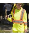 High visibility long-sleeved shirt, neon yellow with grey reflective stripes