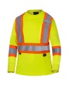 High visibility long-sleeved shirt, neon yellow with grey reflective stripes