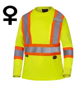 High visibility long-sleeved shirt, neon yellow with grey reflective stripes