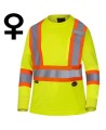 Chandail haute visibilité à manches longues pour femme jaune fluo avec bandes réfléchissantes