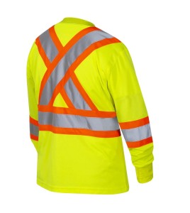 High visibility long-sleeved shirt, neon yellow with grey reflective stripes