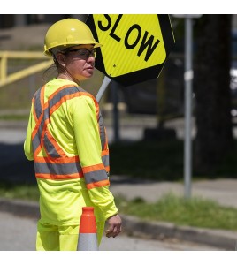 Chandail haute visibilité à manches longues pour femme jaune fluo avec bandes réfléchissantes