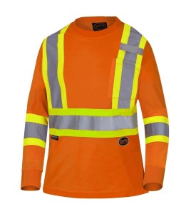 High visibility Pioner long-sleeved shirt, orange hi-vis with grey reflective stripes