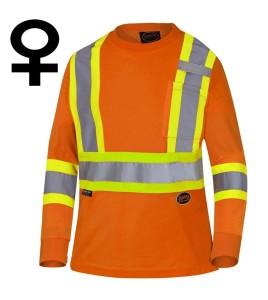 High visibility Pioner long-sleeved shirt, orange hi-vis with grey reflective stripes