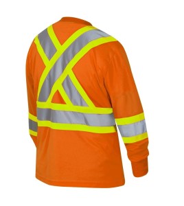 High visibility Pioner long-sleeved shirt, orange hi-vis with grey reflective stripes