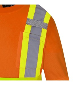 High visibility Pioner long-sleeved shirt, orange hi-vis with grey reflective stripes