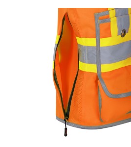 Pioneer women's high-visibility orange 6692W surveyor's vest, 150 denier woven twill, 15 pockets