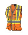 Pioneer women's high-visibility orange 6692W surveyor's vest, 150 denier woven twill, 15 pockets