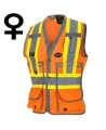 Veste d'arpenteur Pioneer pour femme orange haute visibilité modèle 6692W, 150 deniers tissé en sergé, 15 poches