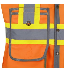 Pioneer women's high-visibility orange 6692W surveyor's vest, 150 denier woven twill, 15 pockets