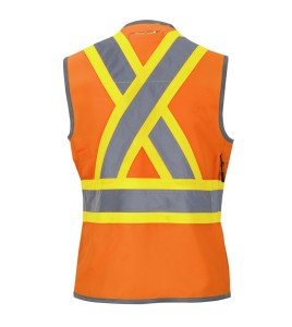 Veste d'arpenteur Pioneer pour femme orange haute visibilité modèle 6692W, 150 deniers tissé en sergé, 15 poches