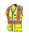 Pioneer women's high-visibility yellow 6693W surveyor's vest, 150 denier woven twill, 15 pockets