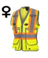 Veste d'arpenteur Pioneer pour femme jaune haute visibilité modèle 6693W, 150 deniers tissé en sergé, 15 poches