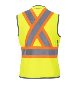 Pioneer women's high-visibility yellow 6693W surveyor's vest, 150 denier woven twill, 15 pockets