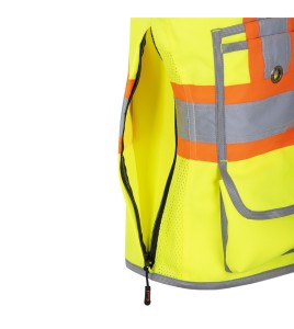 Veste d'arpenteur Pioneer pour femme jaune haute visibilité modèle 6693W, 150 deniers tissé en sergé, 15 poches