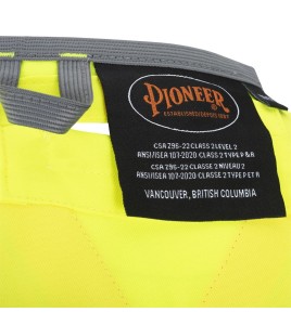 Veste d'arpenteur Pioneer pour femme jaune haute visibilité modèle 6693W, 150 deniers tissé en sergé, 15 poches