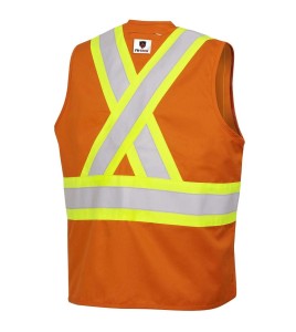 Pioneer 7728 orange flame-retardant Fr-tech arc-resistant safety vest, ARC 2 rated, with high-visibility stripes